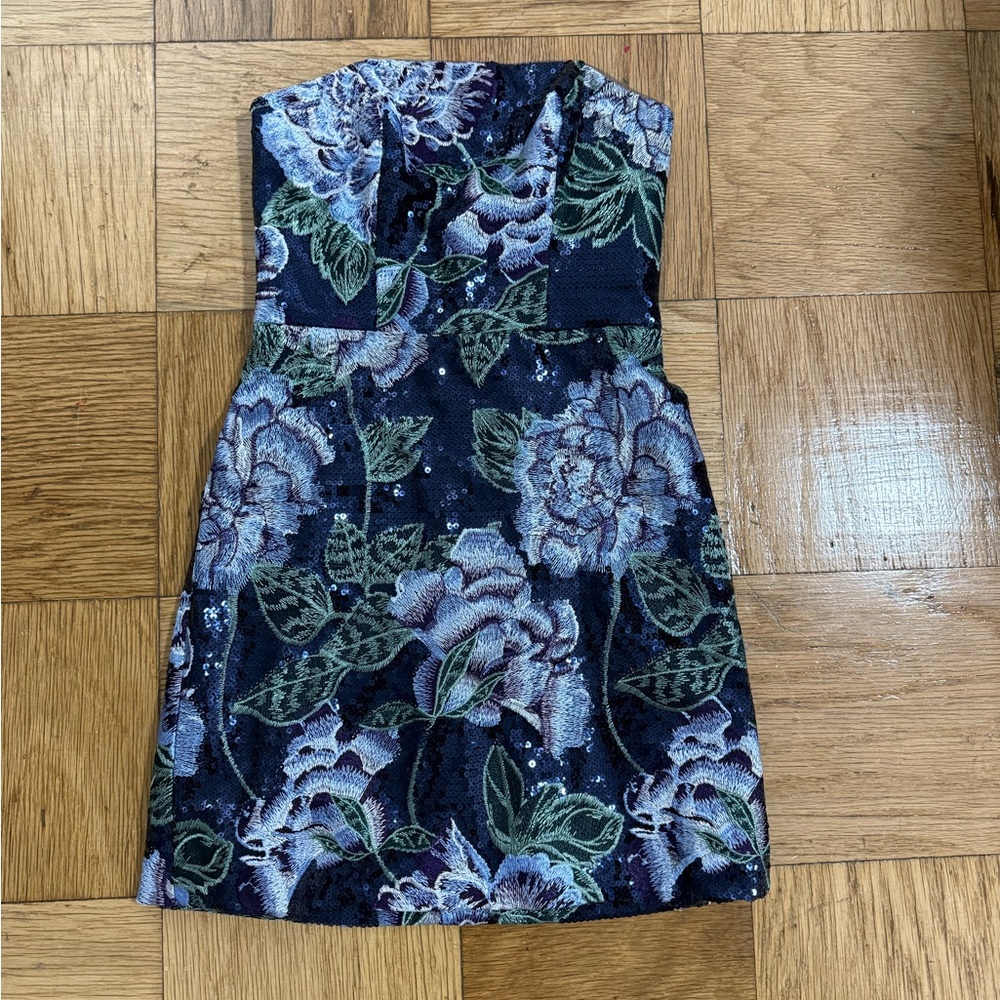 Marchesa Floral Strapless Mini Dress Cocktail - NWT